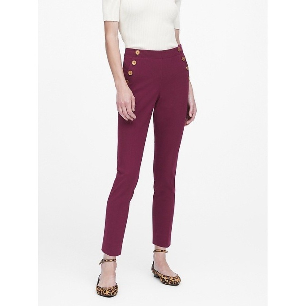Banana Republic Pants Womens 12 Burgundy Mid-Rise Sloan Sailor Button Slimming